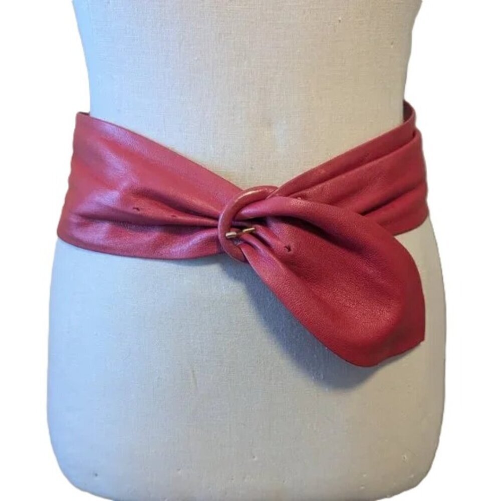 Vintage Leather Wrap Obi Belt Buckle Calderon Lagenlook Ruched Soft Sash‎ 80's